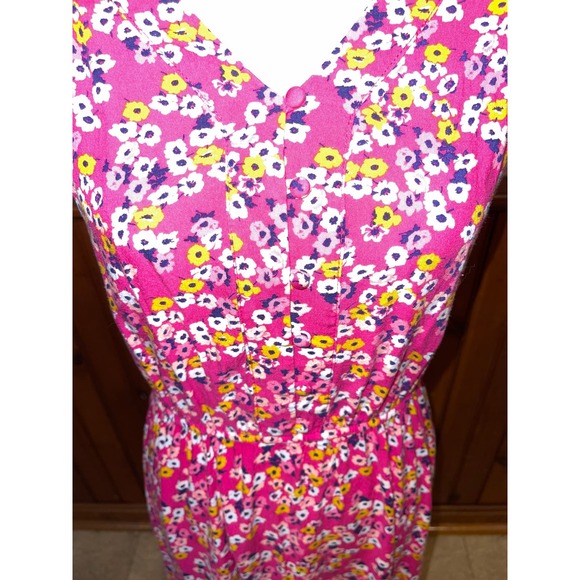 Womens a.n.a Pink‎ Floral Yellow Blue Midi Spring Dress Elastic Waist Size 8T - Picture 2 of 7